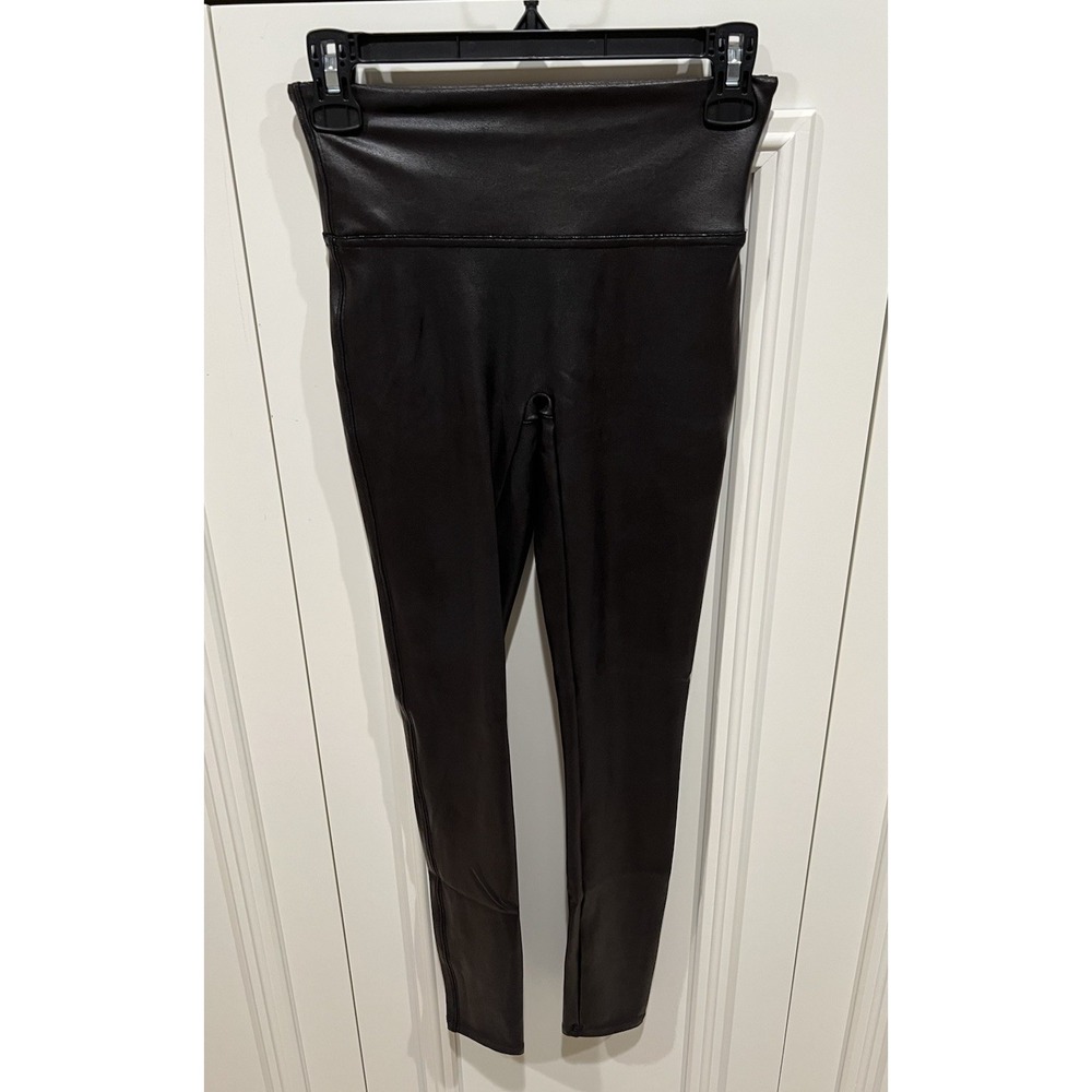 Spanx Black Faux Leather Leggings Slimming‎ Stretch Minimalist Classic Basic